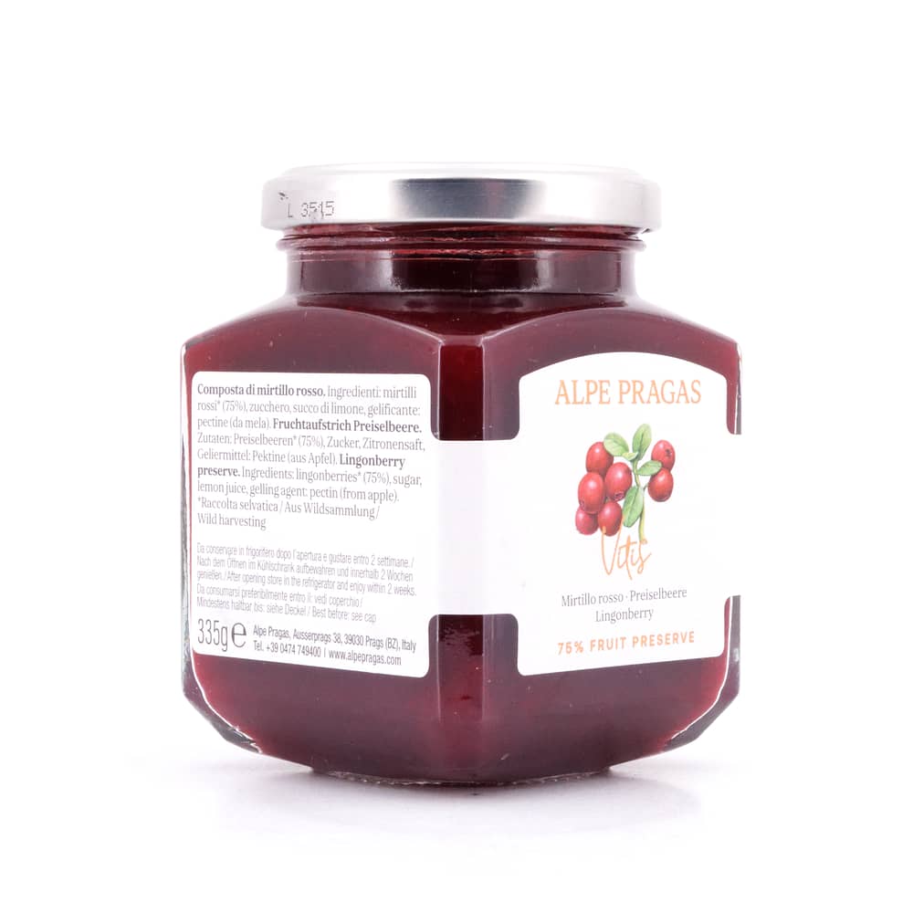 Alpe Pragas Fruchtaufstrich Vitis (Preisselbeere) mit 75% Fruchtanteil 335 Gramm Produktbild