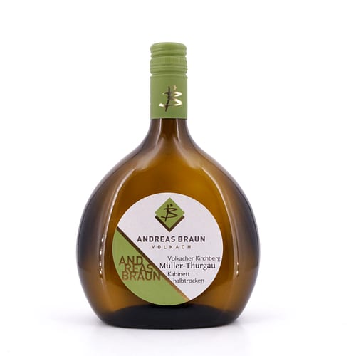 Andreas Braun Volkacher Kirchberg Müller-Thurgau Kabinett Jahrgang 2022 / 2023 halbtrocken 0,750 Liter/ 11.0% vol Produktbild