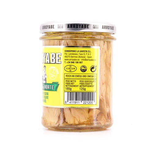 Arroyabe Weißer Thunfisch in Olivenöl Thunfisch- Filets in Olivenöl 185g 125 Gramm Abtropfgewicht Produktbild