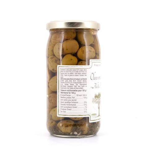 Beauharnais-CARLANT Olives vertes cassées -Ail & Persil- Zerbrochene grüne Oliven mit Knoblauch und Petersilie 350g 200 Gramm Abtropfgewicht Produktbild