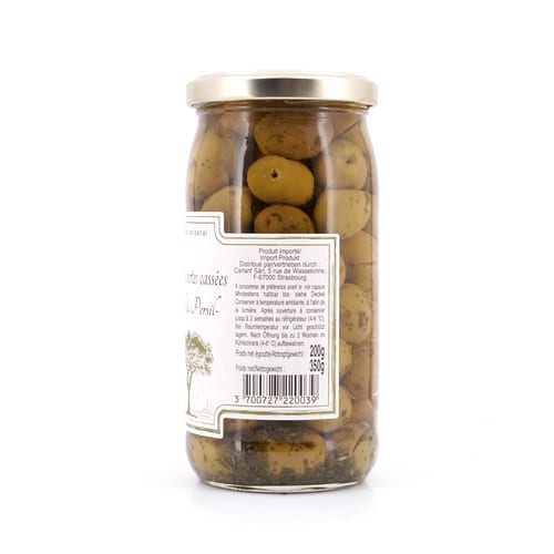 Beauharnais-CARLANT Olives vertes cassées -Ail & Persil- Zerbrochene grüne Oliven mit Knoblauch und Petersilie 350g 200 Gramm Abtropfgewicht Produktbild