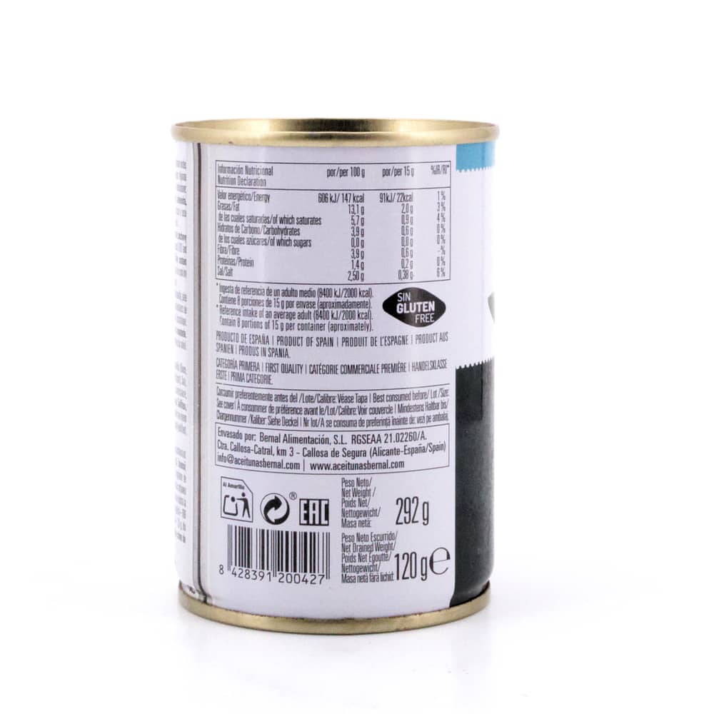Bernal Grüne Oliven gefüllt mit Anchovispaste 292g Dose 120 Gramm Abtropfgewicht Produktbild