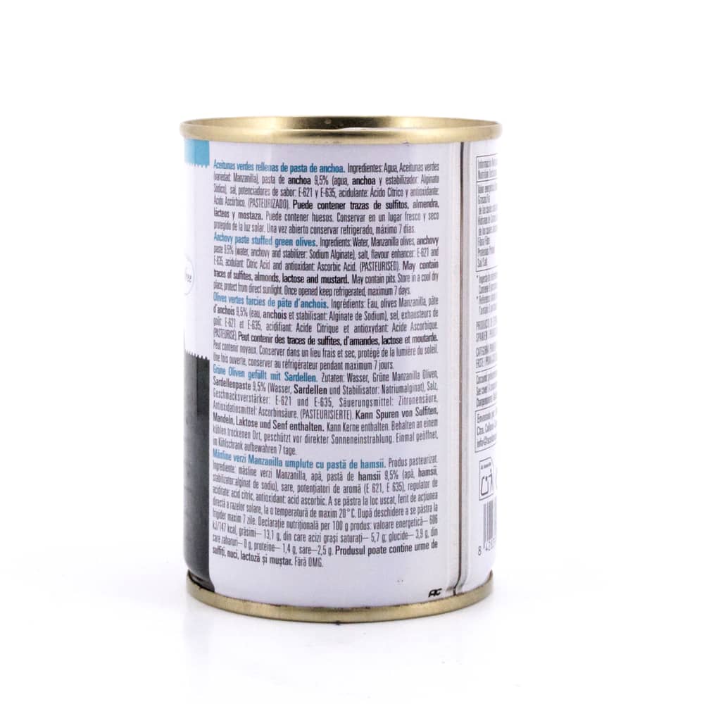 Bernal Grüne Oliven gefüllt mit Anchovispaste 292g Dose 120 Gramm Abtropfgewicht Produktbild