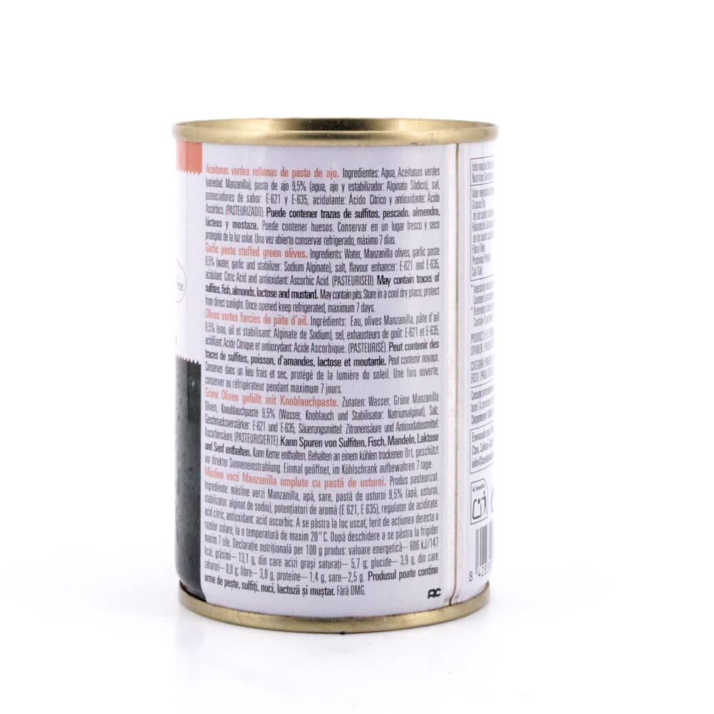 Bernal Grüne Oliven gefüllt mit Knoblauchpaste 292g Dose 120 Gramm Abtropfgewicht Produktbild
