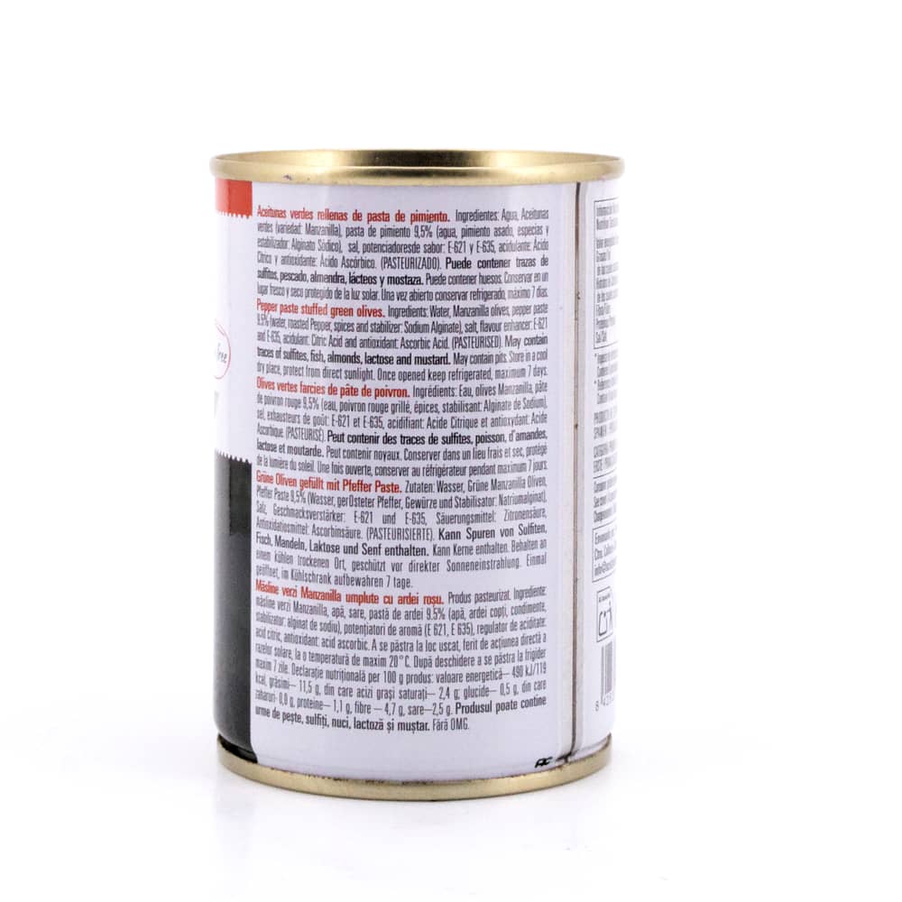 Bernal Grüne Oliven gefüllt mit Pfefferpaste 292g Dose 120 Gramm Abtropfgewicht Produktbild