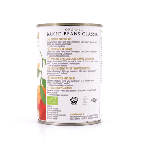 Biona Organic Baked Beans Classic Gebackene Bohnen Klassik in einer reichhaltigen Tomatensauce 400 Gramm Produktbild