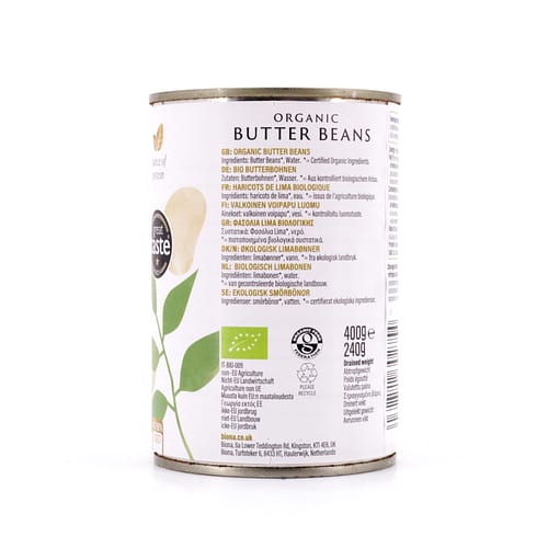 Biona Organic Butter Beans Bio Butterbohnen 240 Gramm Abtropfgewicht Produktbild