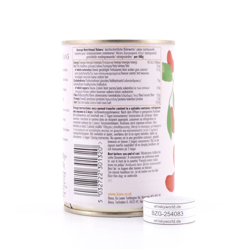 Biona Organic Red Kidney Beans Rote Kidneybohnen 240 Gramm Abtropfgewicht Produktbild