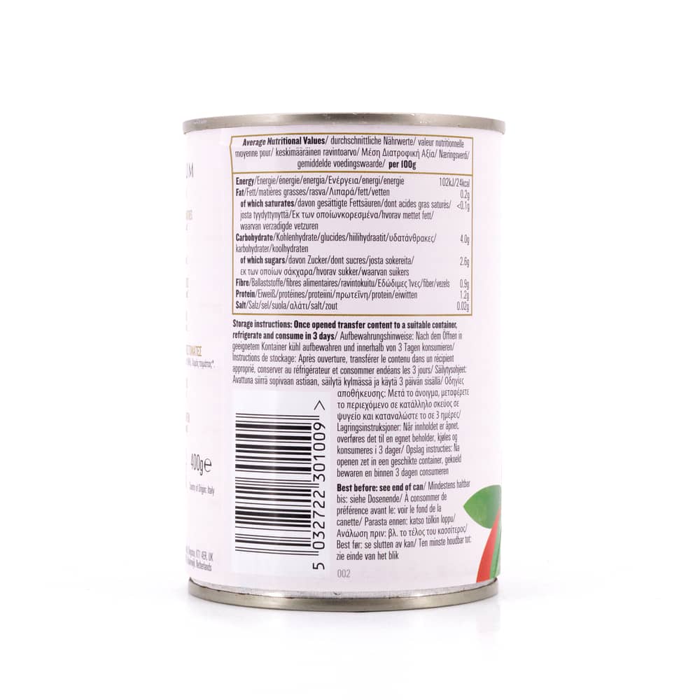 Biona Organic Whole Plum Tomatoes Pflaumentomaten im Ganzen in reichhaltigen Tomatensaft 400 Gramm Produktbild