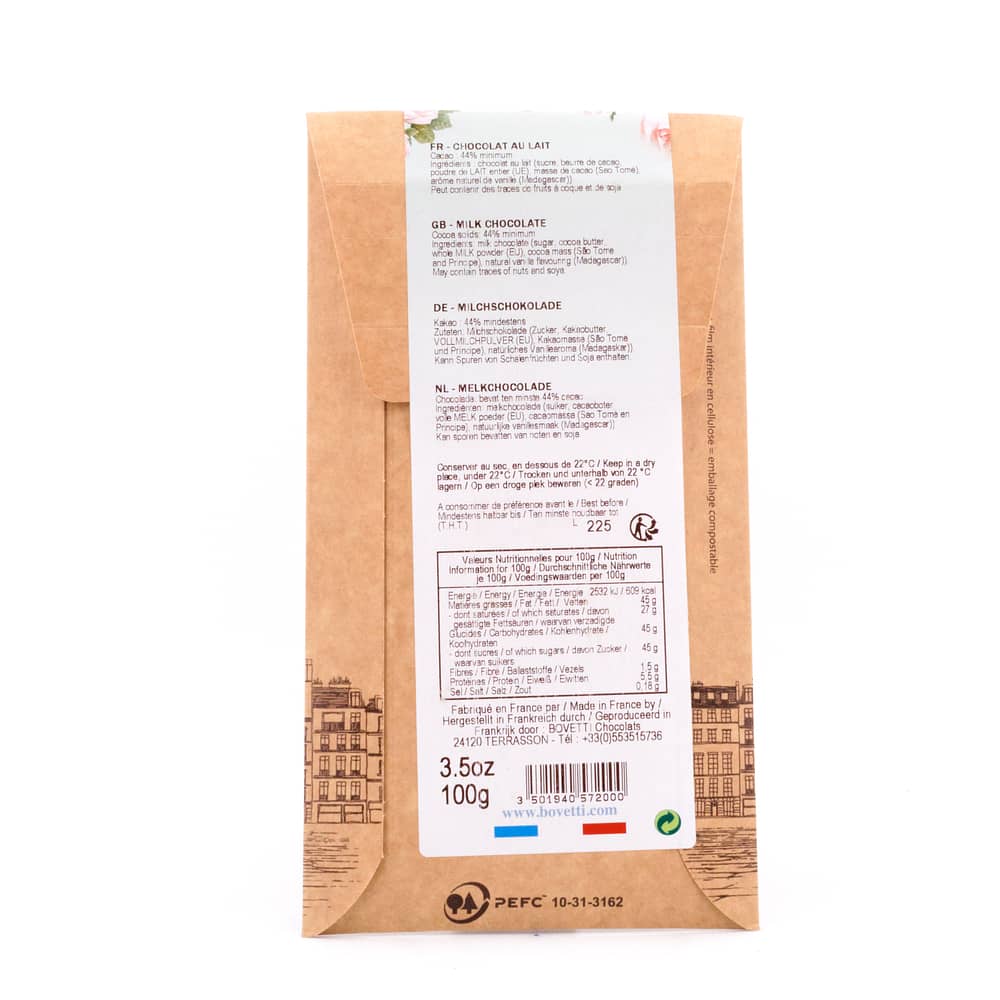 BOVETTI Chocolat au Lait origine Sao tome "Paris" Milchschokolade 100 Gramm Produktbild