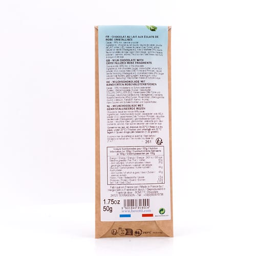 BOVETTI Chocolat Au Lait Roses Cristallisées Milchschokolade mit kandierten Rosenblütenstückchen 50 Gramm Produktbild