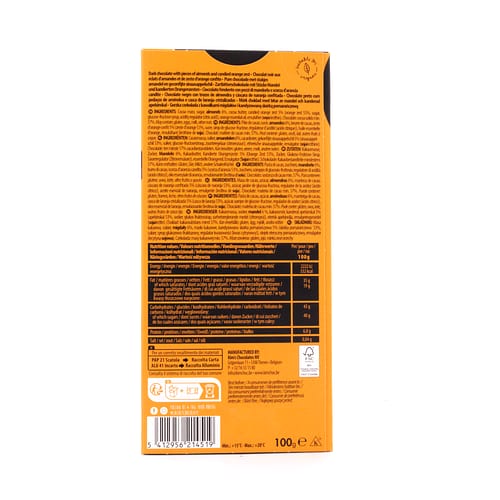 Cachet Dark Chocolate Almonds & Orange Zartbitterschokolade mit Mandelstücke und kandierten Orangenzesten 100 Gramm Produktbild