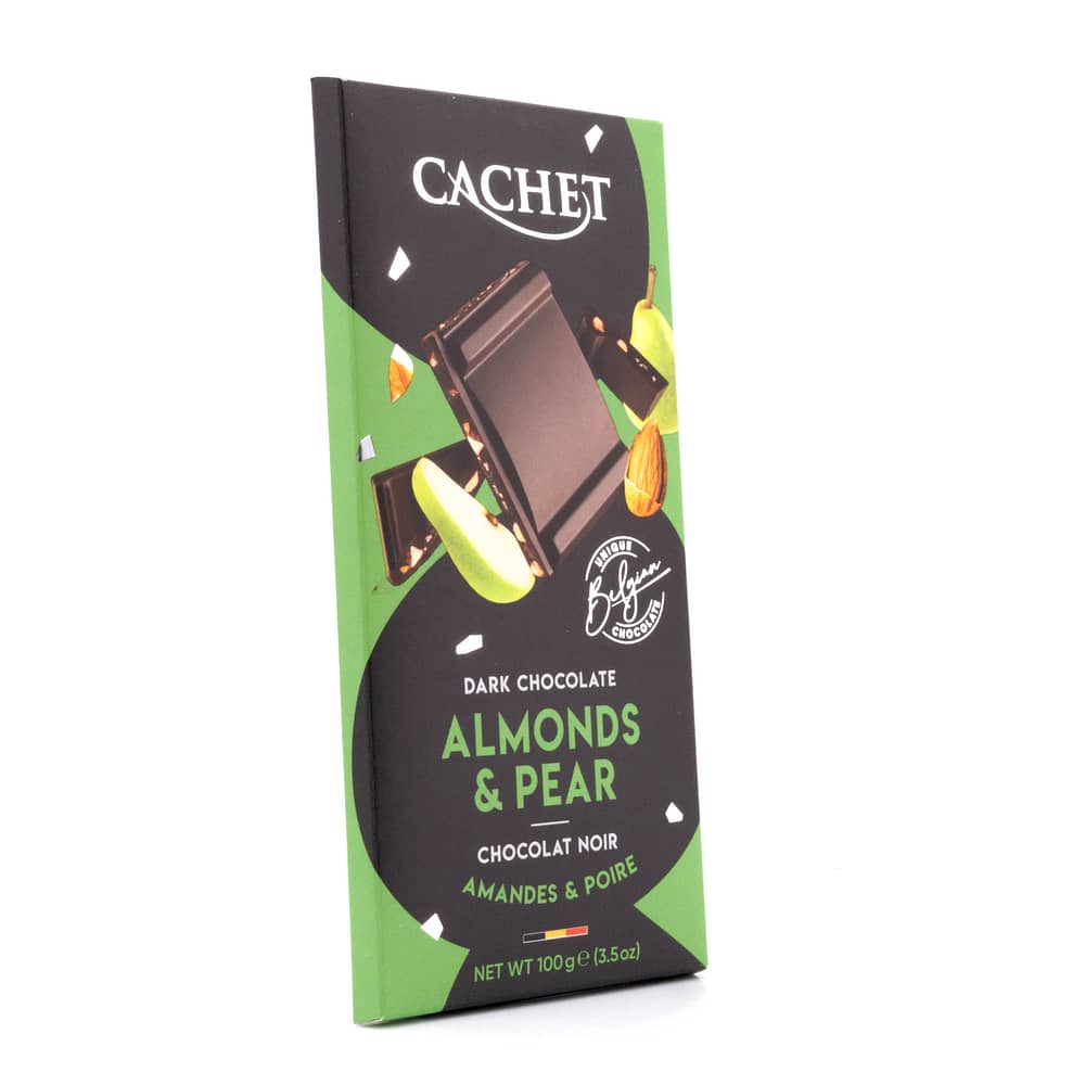 Cachet Dark Chocolate Almonds & Pear Zartbitterschokolade mit Mandel- und Birnenstücken 100 Gramm Produktbild