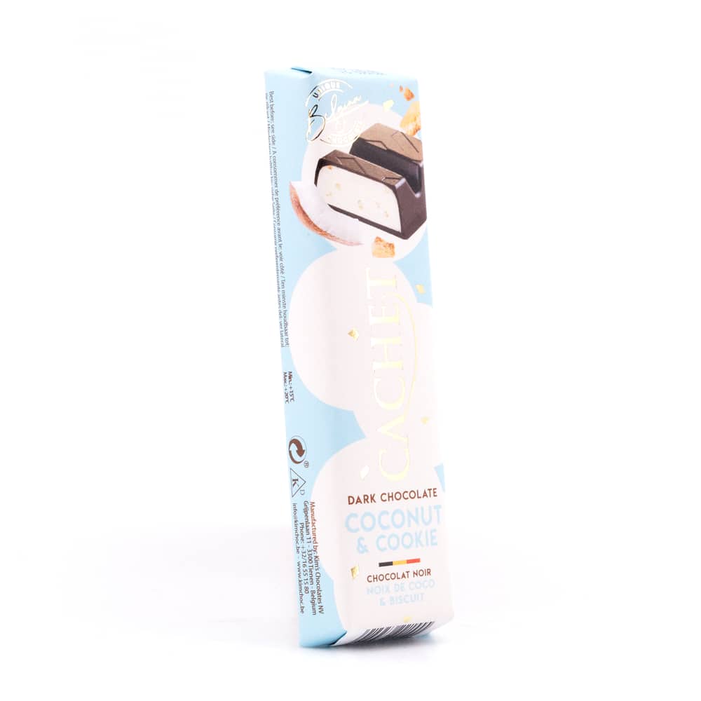 Cachet Dark Chocolate Coconut & Cookie Riegel Zartbitterschokolade gefüllt mit Kokosnuss und Butterkekse 45 Gramm Produktbild