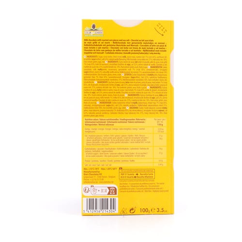 Cachet Milk Chocolate Salty Roasted Corn Vollmilchschokolade mit gerösteter Maisstücke und Meersalz 100 Gramm Produktbild