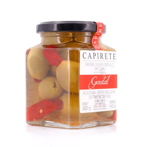 Capirete Gordal grüne Oliven mit Chili 300g 140 Gramm Abtropfgewicht Produktbild