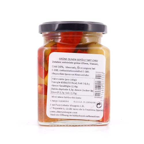 Capirete Gordal grüne Oliven mit Chili 300g 140 Gramm Abtropfgewicht Produktbild