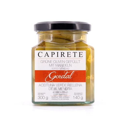 Capirete Gordal grüne Oliven mit Mandeln 300g 140 Gramm Abtropfgewicht Produktbild