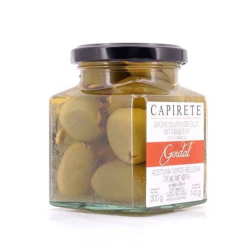 Capirete Gordal grüne Oliven mit Mandeln 300g 140 Gramm Abtropfgewicht Produktbild