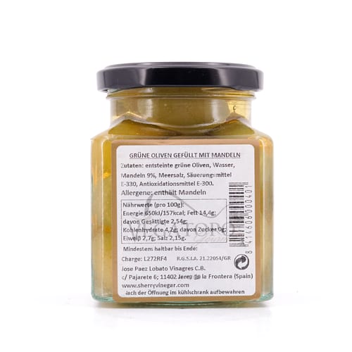 Capirete Gordal grüne Oliven mit Mandeln 300g 140 Gramm Abtropfgewicht Produktbild