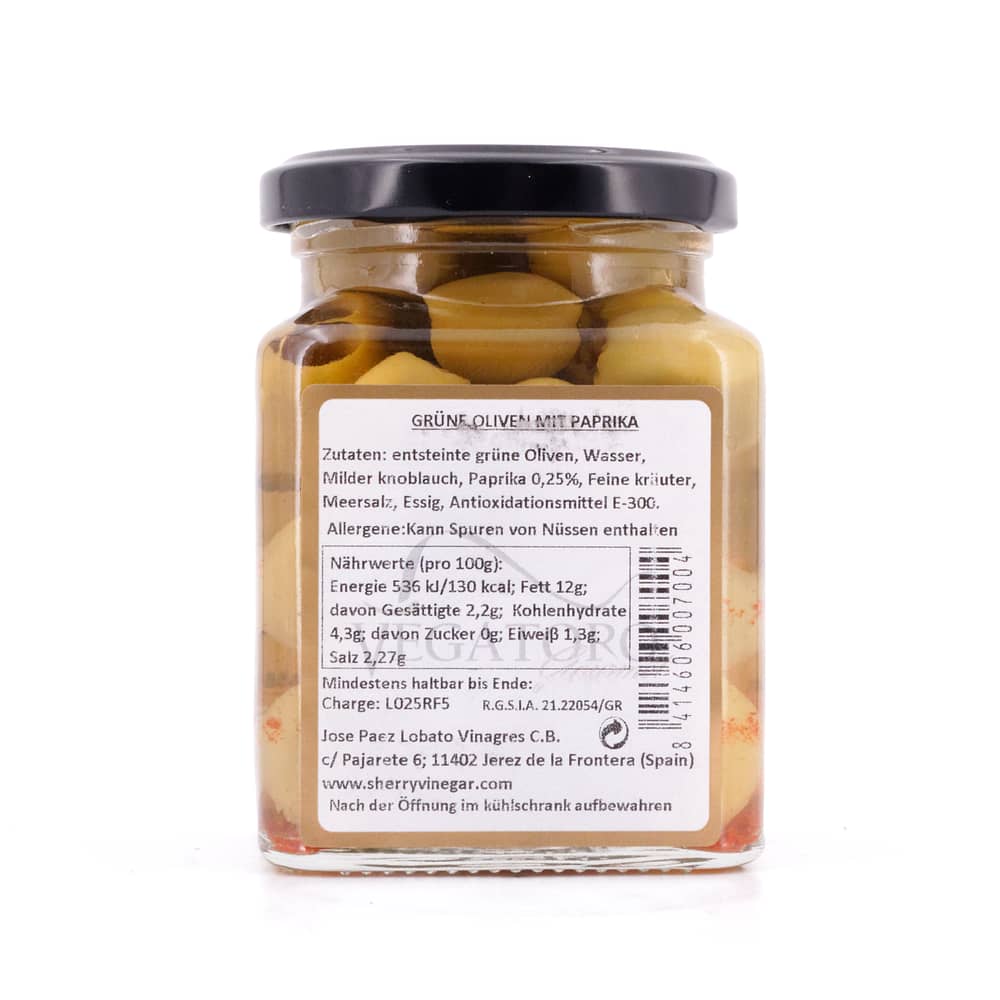 Capirete Hojiblanca grüne Oliven mit Paprika 300g 140 Gramm Abtropfgewicht Produktbild