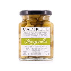 Capirete Manzanilla Oliven grüne Oliven mit Kräutern 300g Produktbild