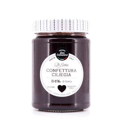 Cascina San Cassiano Confettura Ciliegia Schwarzkirsche Konfitüre 84% Fruchtanteil 340 Gramm Produktbild