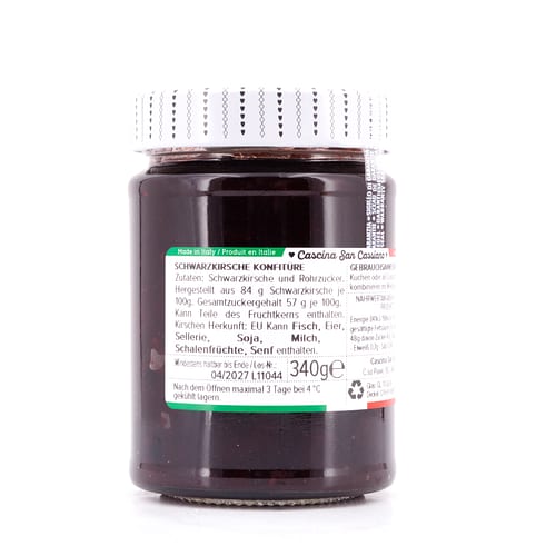 Cascina San Cassiano Confettura Ciliegia Schwarzkirsche Konfitüre 84% Fruchtanteil 340 Gramm Produktbild