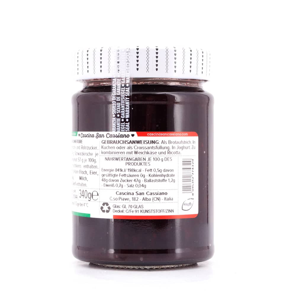 Cascina San Cassiano Confettura Ciliegia Schwarzkirsche Konfitüre 340 Gramm Produktbild
