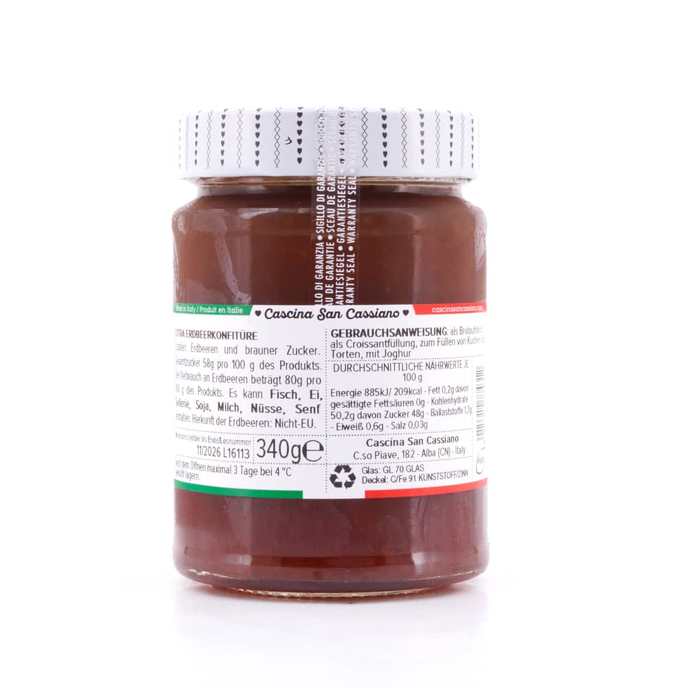 Cascina San Cassiano Confettura Fragola Erdbeerkonfitüre Extra 340 Gramm Produktbild