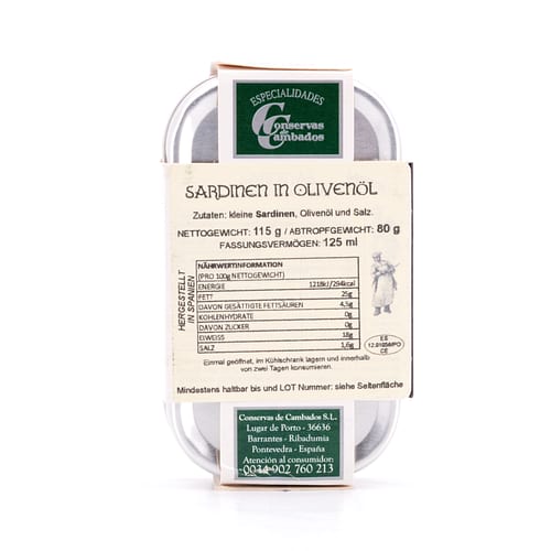 Conservas De Cambados Kleine Sardinen in Olivenöl 115g 80 Gramm Abtropfgewicht Produktbild