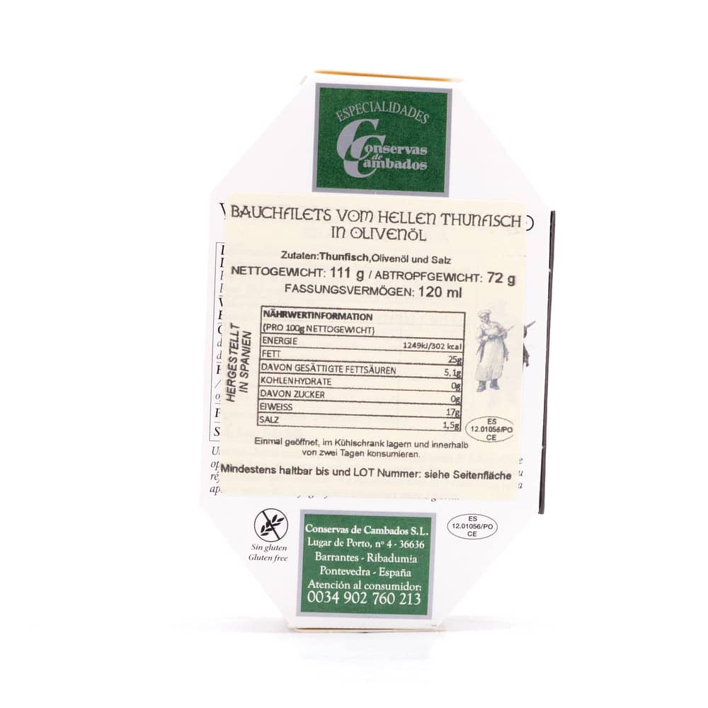 Conservas De Cambados Thunfisch Ventresca in Olivenöl 111g 72 Gramm Abtropfgewicht Produktbild