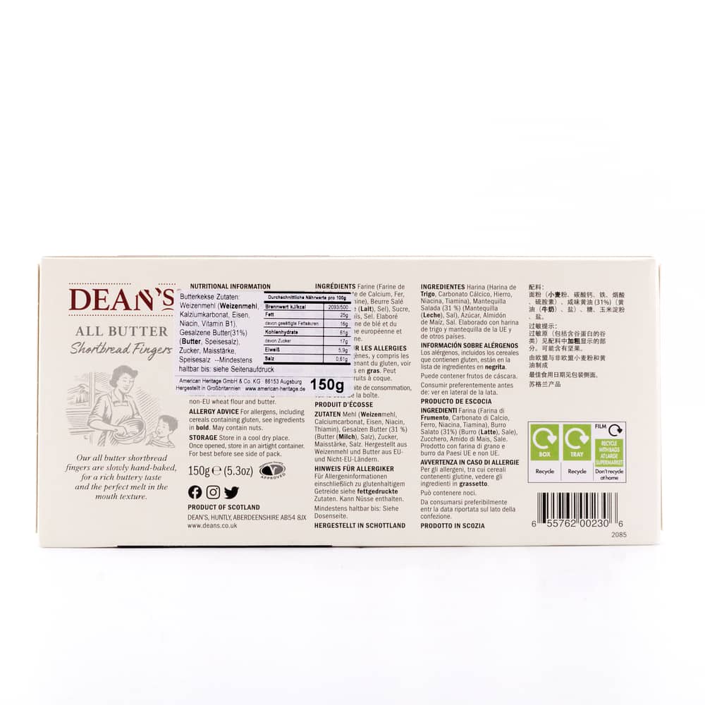 DEAN's All Butter Shortbread Fingers 150 Gramm Produktbild