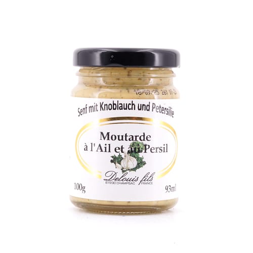Delouis Fils Moutarde à i`Ail et au Persil Senf mit Knoblauch und Petersilie 100 Gramm Produktbild