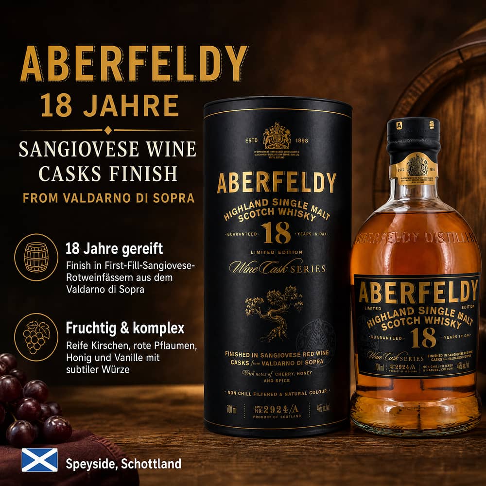 Aberfeldy 18 Jahre Sangiovese Wine Casks Finish From Valdarno Di Sopra 0,70 Liter/ 46.0% vol Produktbild