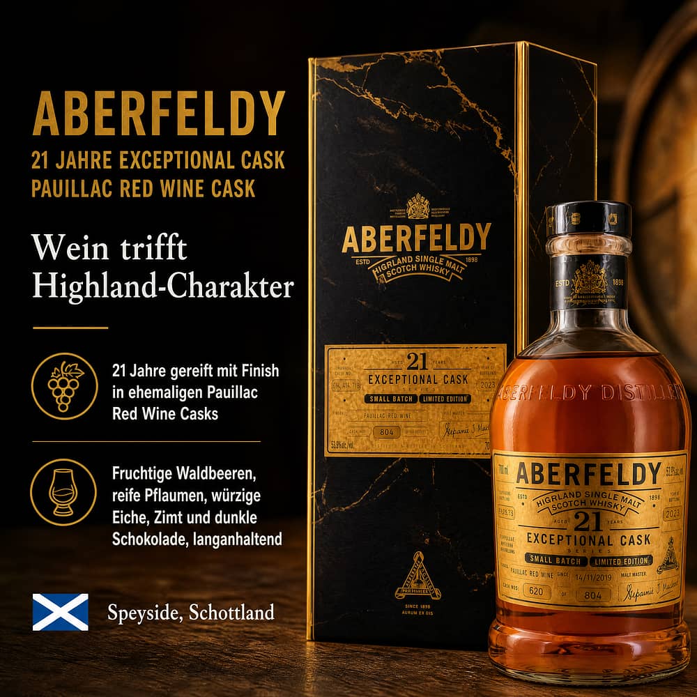 Aberfeldy 21 Jahre Exceptional Pauillac Redwine Cask 0,70 Liter/ 53.9% vol Produktbild