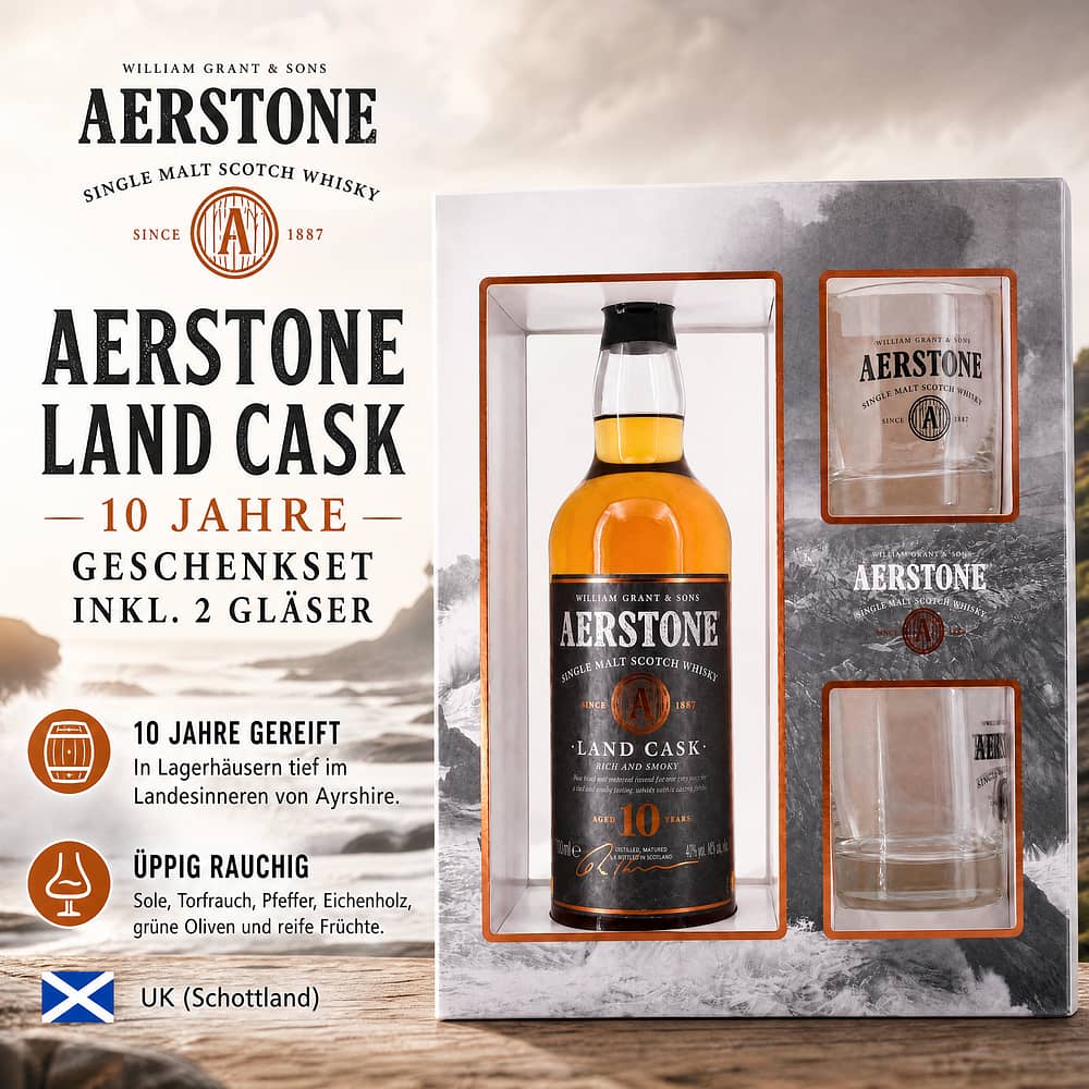 Aerstone 10 Jahre Land Cask Geschenkset inkl. 2 Gläser 0,70 Liter/ 40.0% vol Produktbild