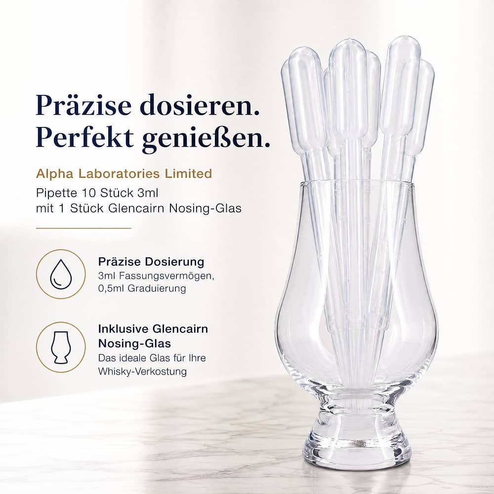 Alpha Laboratories Limited Pipette 10 Stück 3ml mit 1Stück Glencairn Nosing-Glas 10 Stück Produktbild