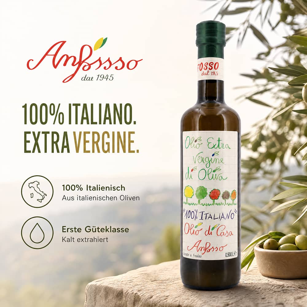Anfosso Olivenöl 100% Italiano Extra Vergine de Alua 0,50 Liter Produktbild
