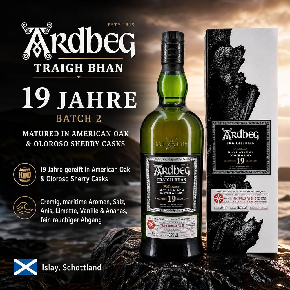 Ardbeg Traigh Bhan 19 Jahre Batch 2 Matured in American Oak & Oloroso Sherry Casks 0,70 Liter/ 46.2% vol Produktbild
