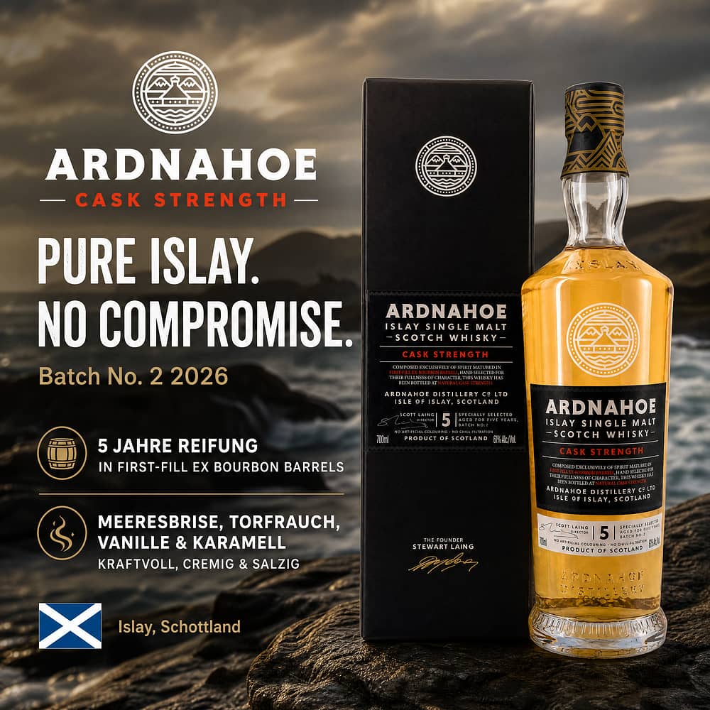 Ardnahoe Cask Strength Batch No. 2 2026 Matured in 1st Fill Ex Bourbon Barrels for 5 Years 0,70 Liter/ 61.0% vol Produktbild