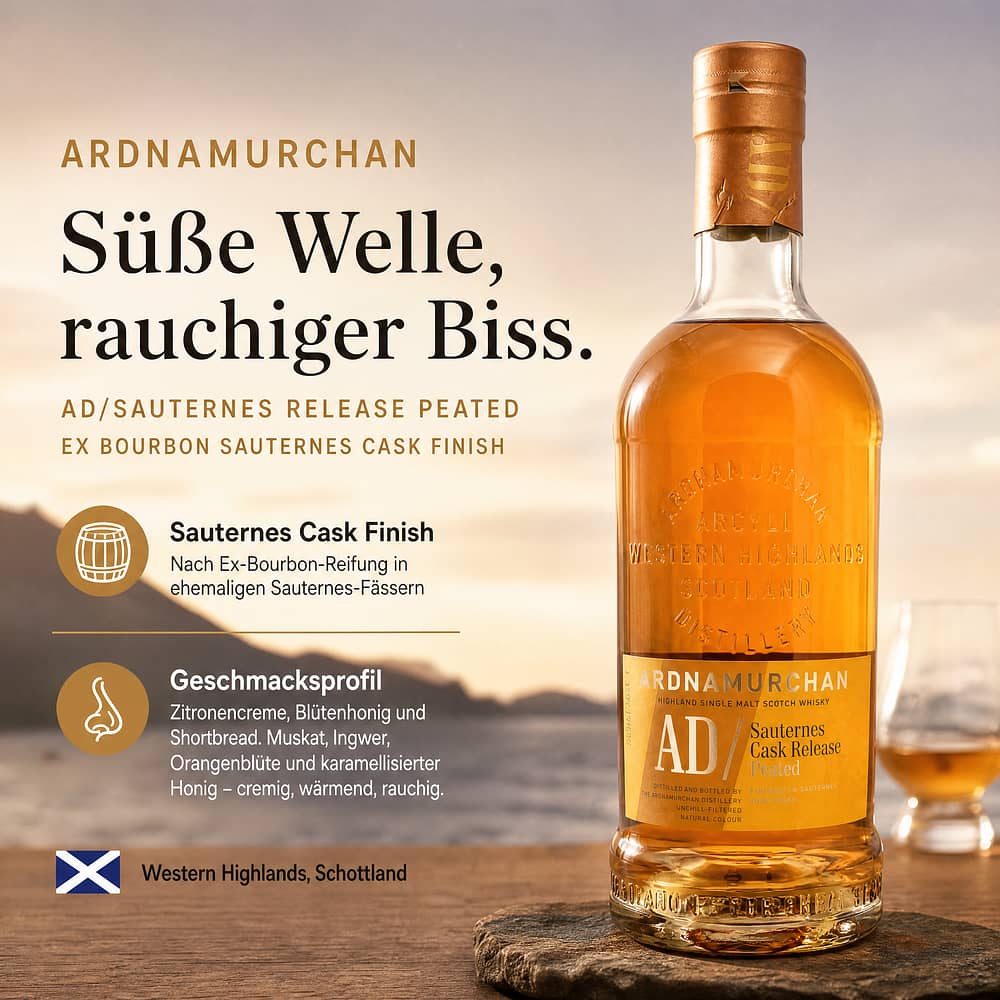 Ardnamurchan AD/Sauternes Release Peated 0,70 Liter/ 50.0% vol Produktbild