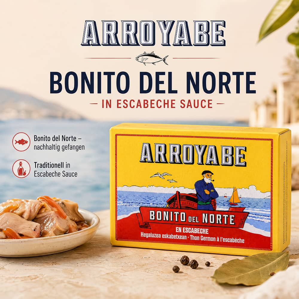 Arroyabe Bonito del Norte in Escabèche Sauce 111g Dose 73 Gramm Abtropfgewicht Produktbild