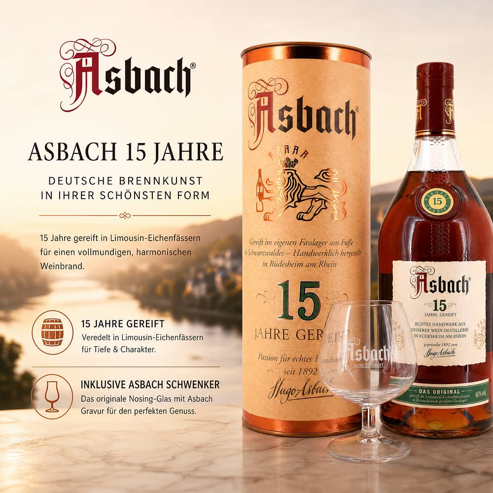 Asbach 15 Jahre mit Asbach Schwenker 0,70 Liter/ 40.0% vol Produktbild