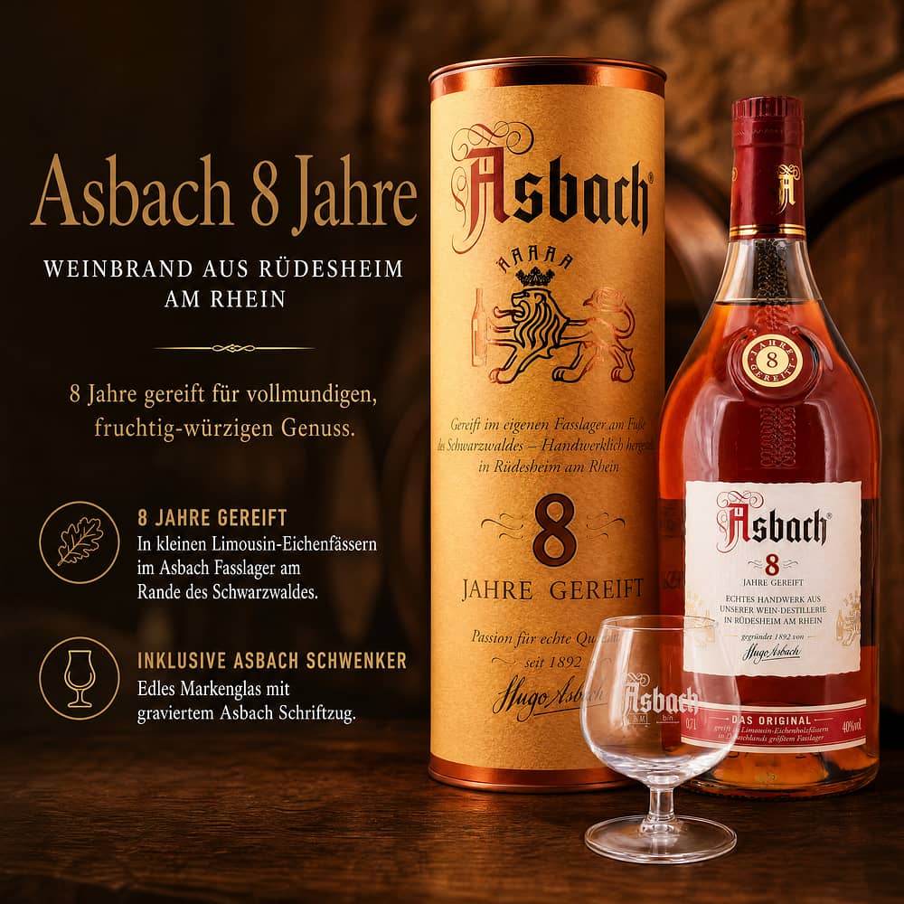 Asbach 8 Jahre mit Asbach Schwenker 0,70 Liter/ 40.0% vol Produktbild