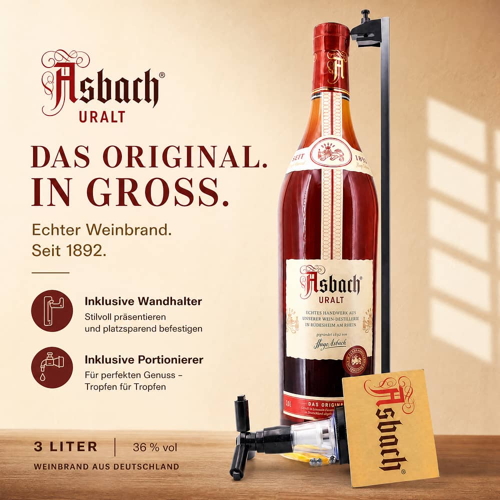 Asbach Uralt 3 Liter Flasche mit Wandhalter und Portionierer 3 Liter/ 36.0% vol Produktbild