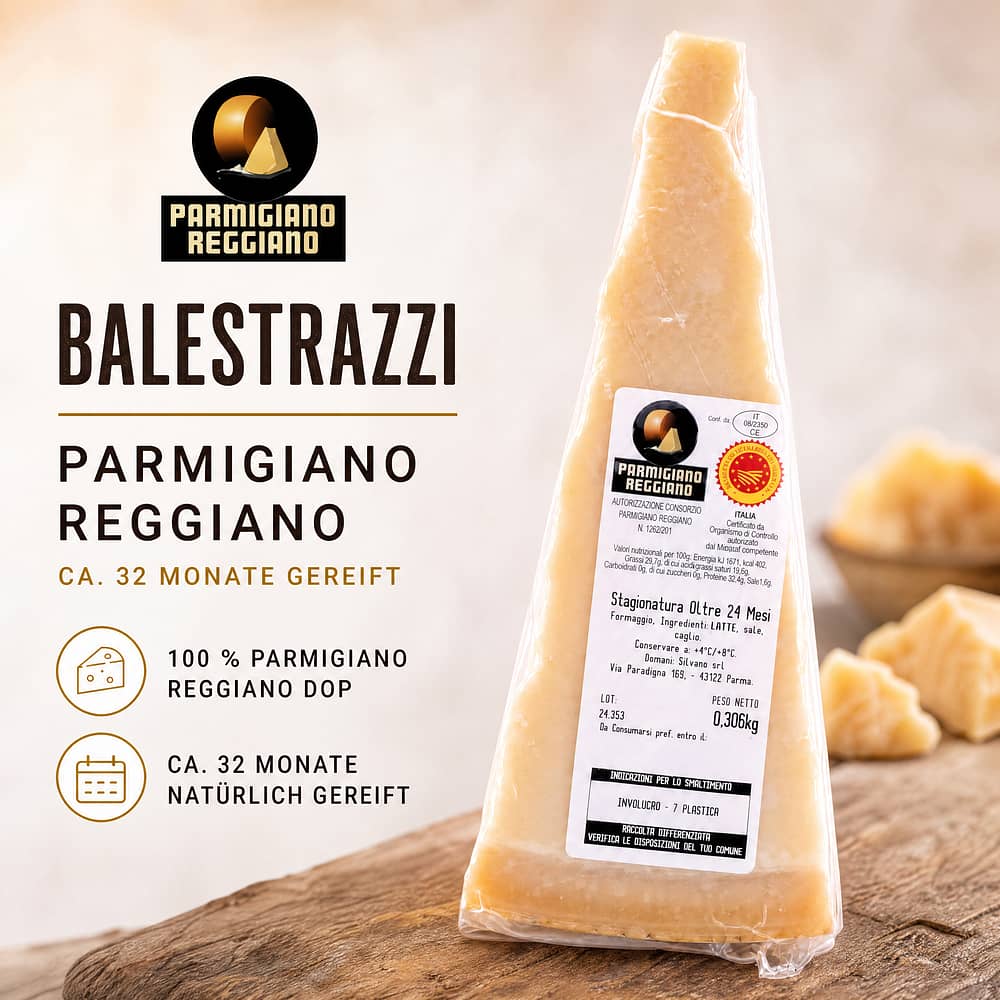 Balestrazzi Parmesan Käse Typ Parmigiano-Reggiano ca. 32 Monate gereift 300 Gramm Produktbild