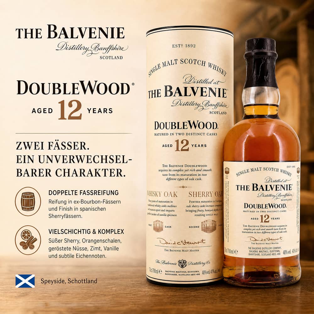 Balvenie 12 Jahre Double Wood Sherry Oak finish 0,70 Liter/ 40.0% vol Produktbild