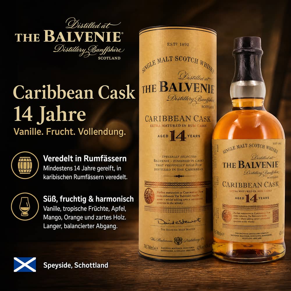 Balvenie 14 Jahre Caribbean Cask 0,70 Liter/ 43.0% vol Produktbild