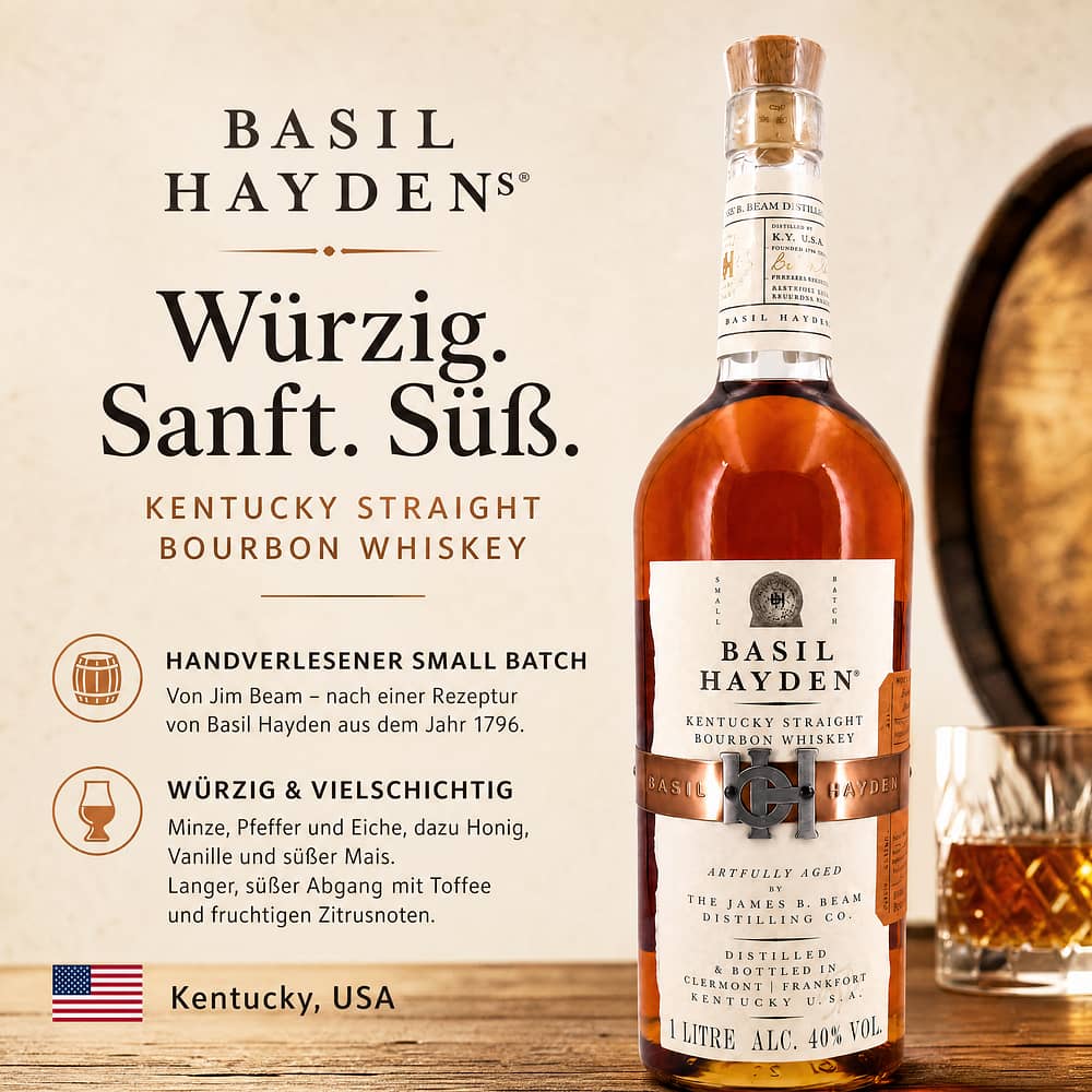 Basil Hayden's Kentucky Straight Bourbon Whiskey Literflasche 1 Liter/ 40.0% vol Produktbild